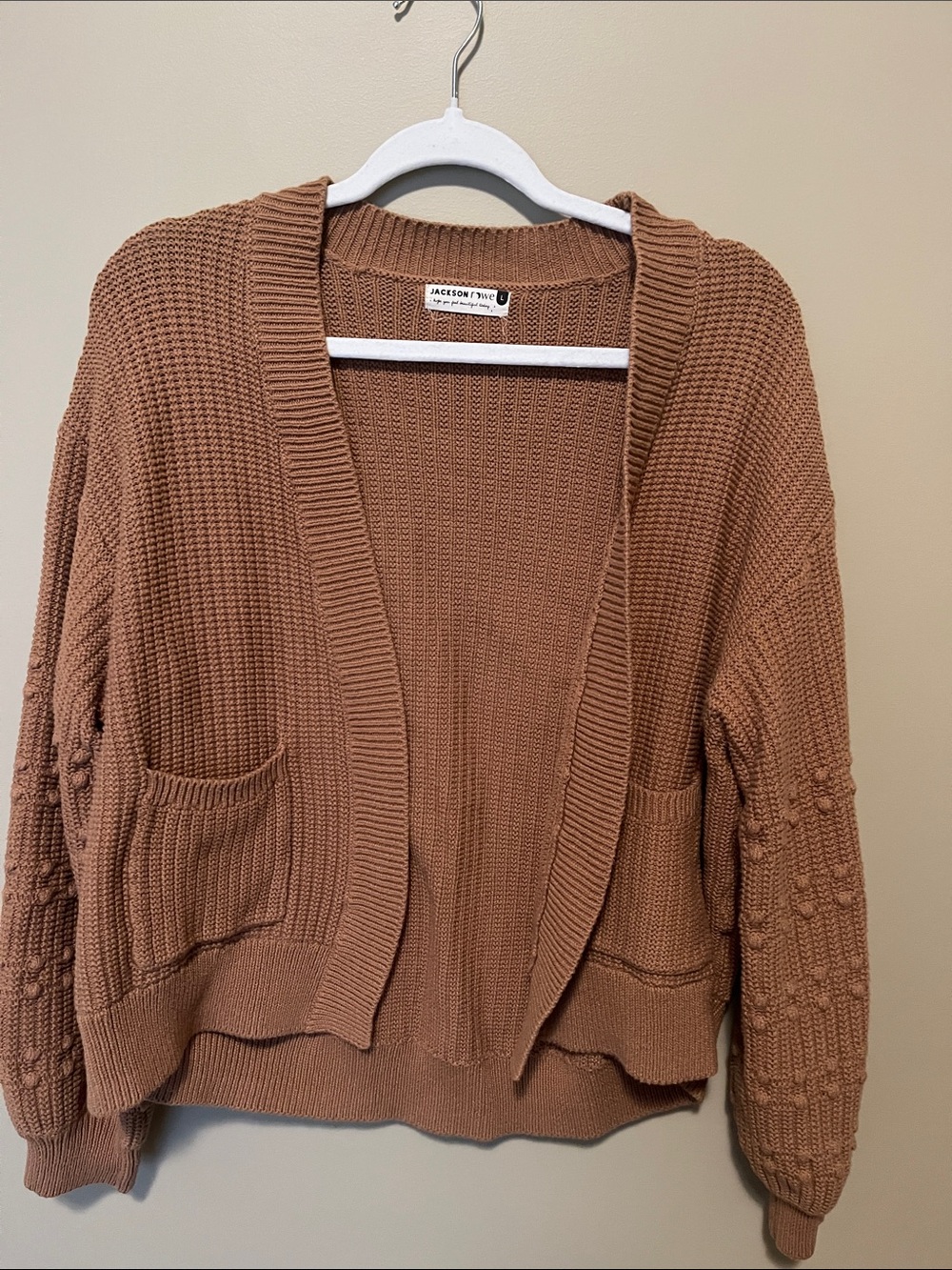 Jackson Rowe Chunky Knit Open Cardigan in Camel